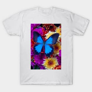 Big Blue Butterfly On Poms Bouquet T-Shirt